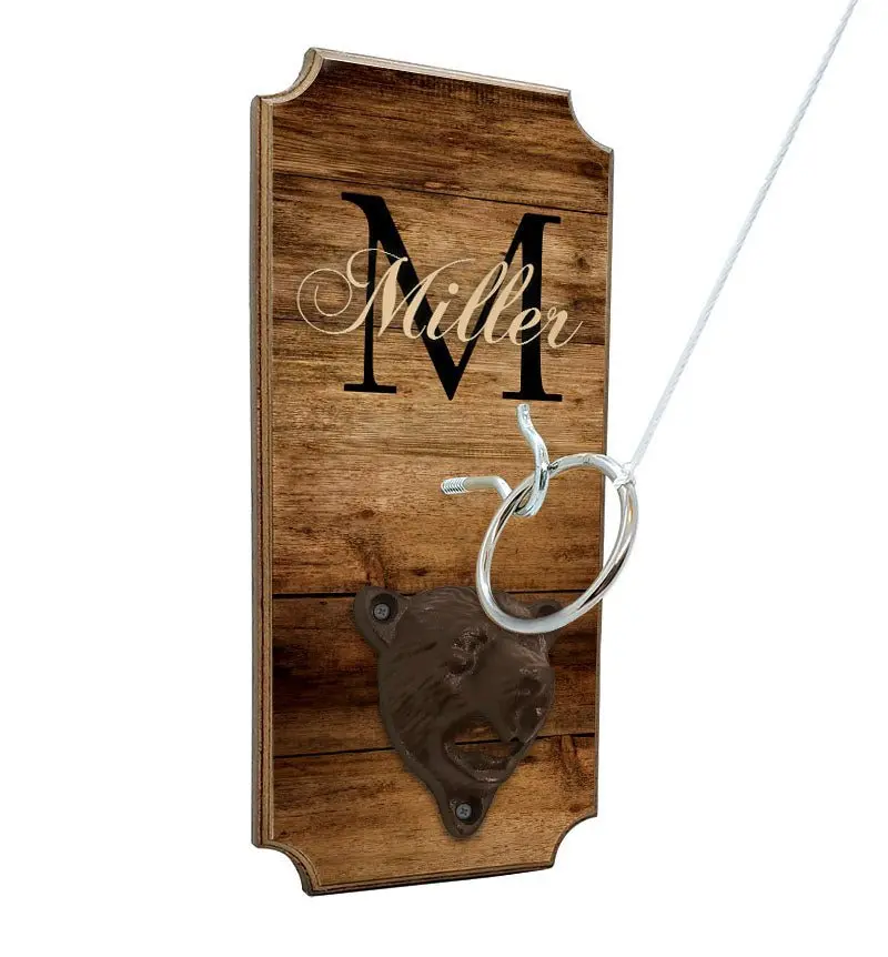 Custom Wall-Mounted Ring Toss Game with Bottle Opener – Personalized Name or Monogram
