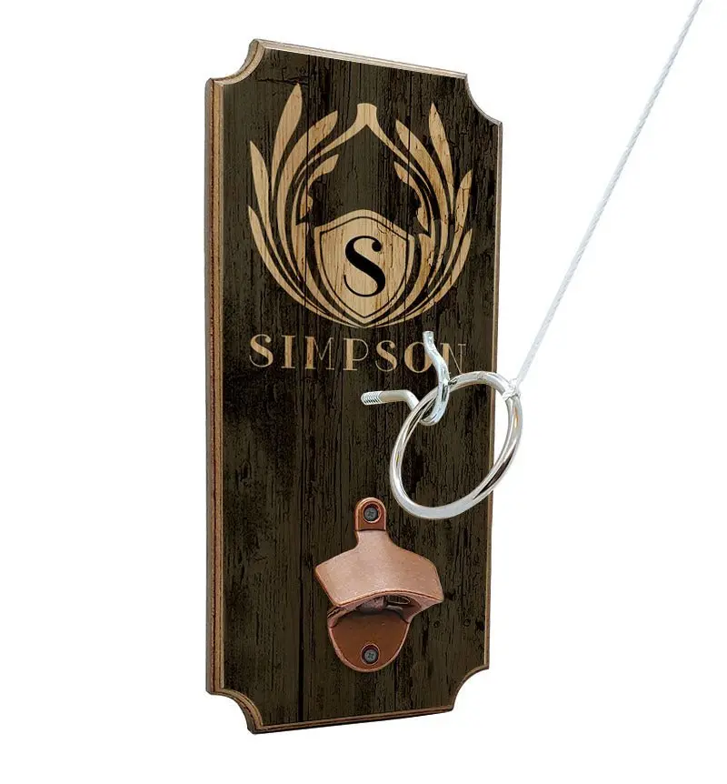 Custom Wall-Mounted Ring Toss Game with Integrated Bottle Opener – Emblem Design