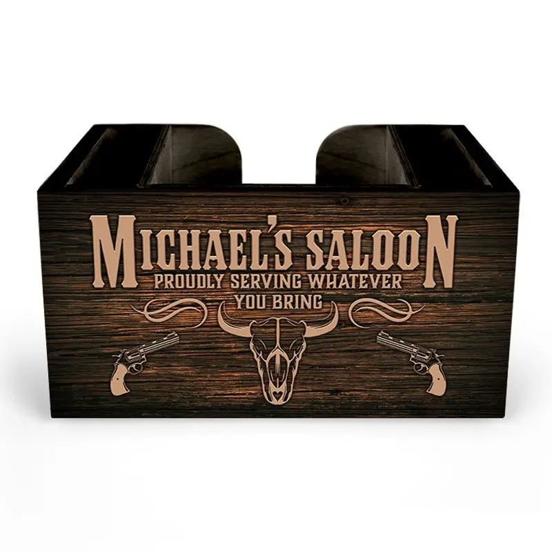 Custom Western Saloon-Themed Wooden Bar Caddy