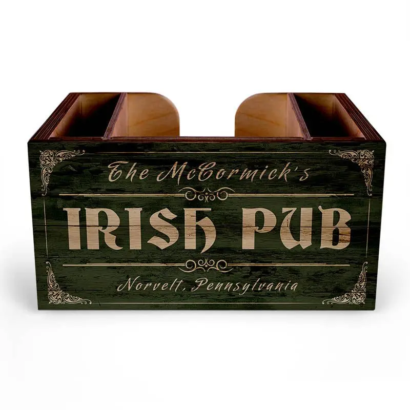 Custom Wooden Bar Caddy – Irish Pub Themed Organizer