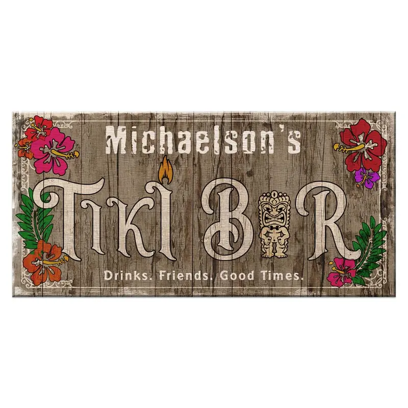 Customizable Rustic Wood Plank Sign – 11.75″ x 23.75″, Tiki Theme, Multiple Finishes