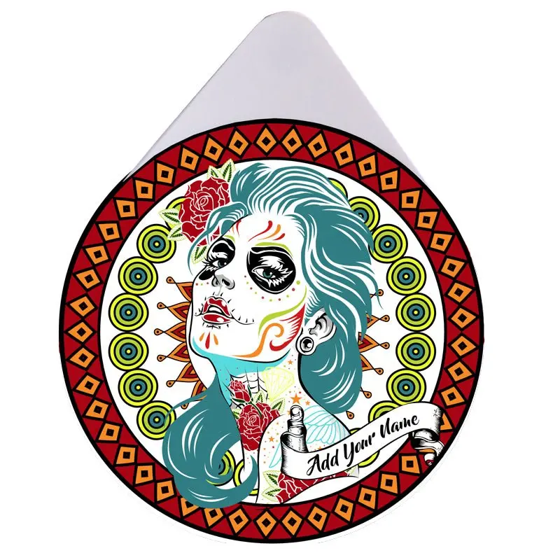 Customizable Sugar Skull Girl Glass Rimmer Lid – Add Your Name