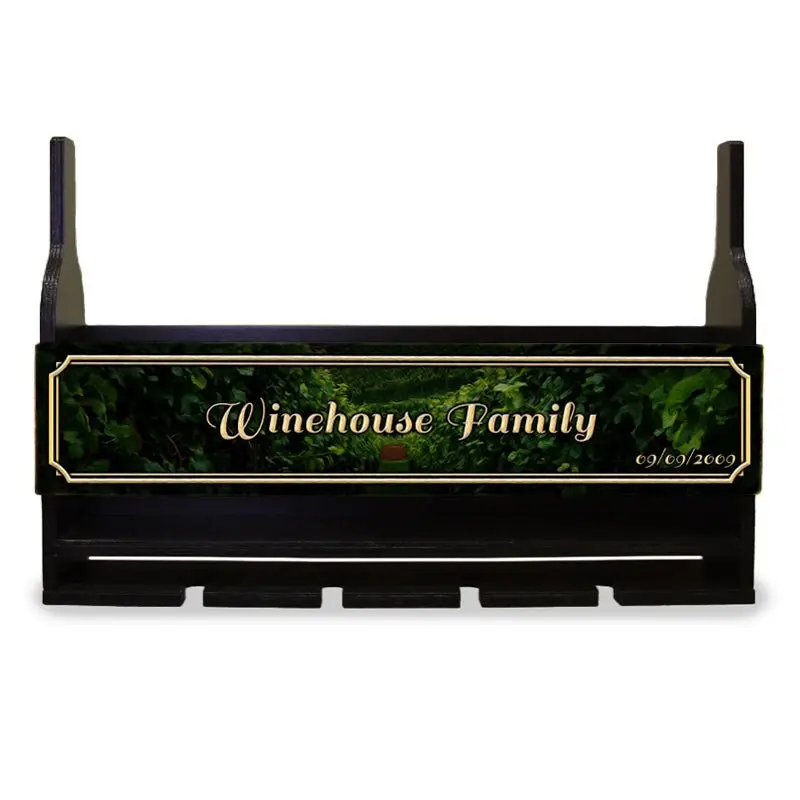 Customizable Wall-Mounted Wine Display Shelf with Hand-Painted Vineyard-Themed Plaque