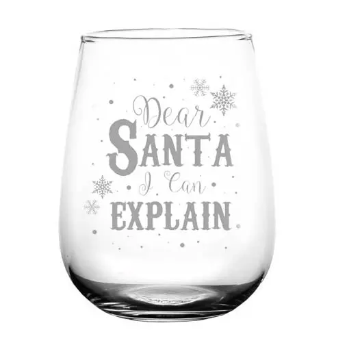 ‘Dear Santa’ Stemless Wine Glass – Festive Holiday Drinkware