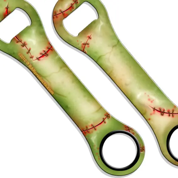 Dog Bone–Shaped Bottle Opener and Bar Key – Zombie Skin Finish