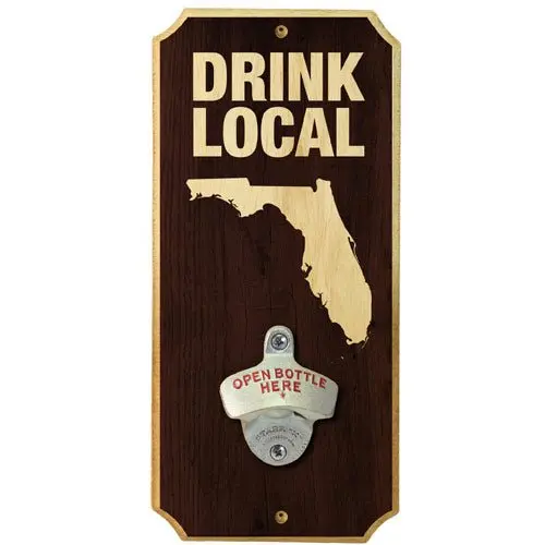 Drink Local Mounted Wooden Bottle Opener Plaque
