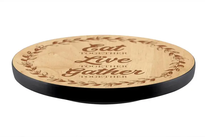 Eat Live Gather Engraved Lazy Susan – Rustic Tabletop Turntable, 3 Sizes, Handmade