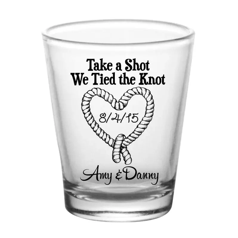 Elegant 1.75 oz Clear Wedding Shot Glasses – ‘Tied the Knot’ Theme (12 pcs)