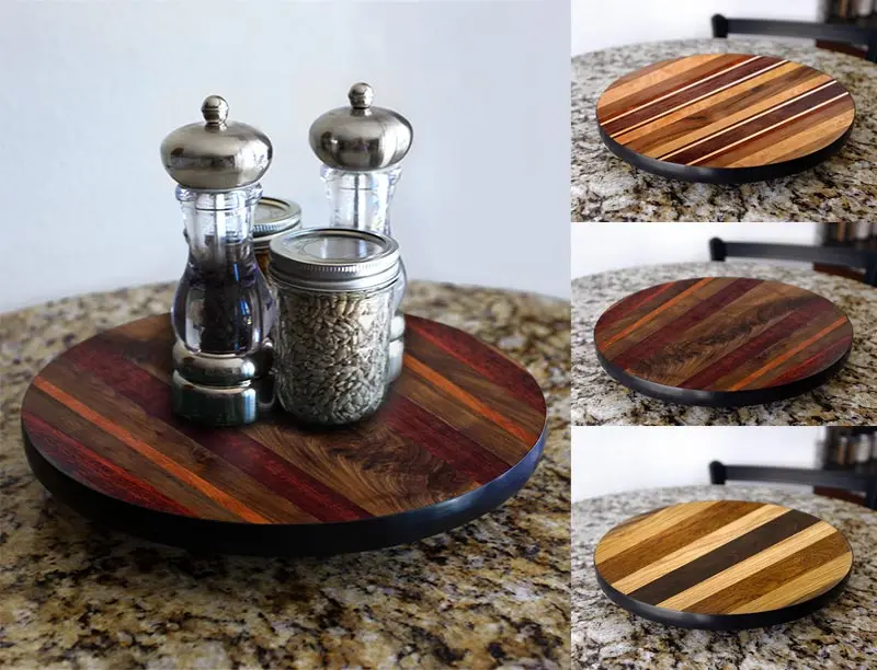End-Grain Wood Lazy Susan – Natural Grain Pattern, 3 Sizes, Kitchen Table Top Use