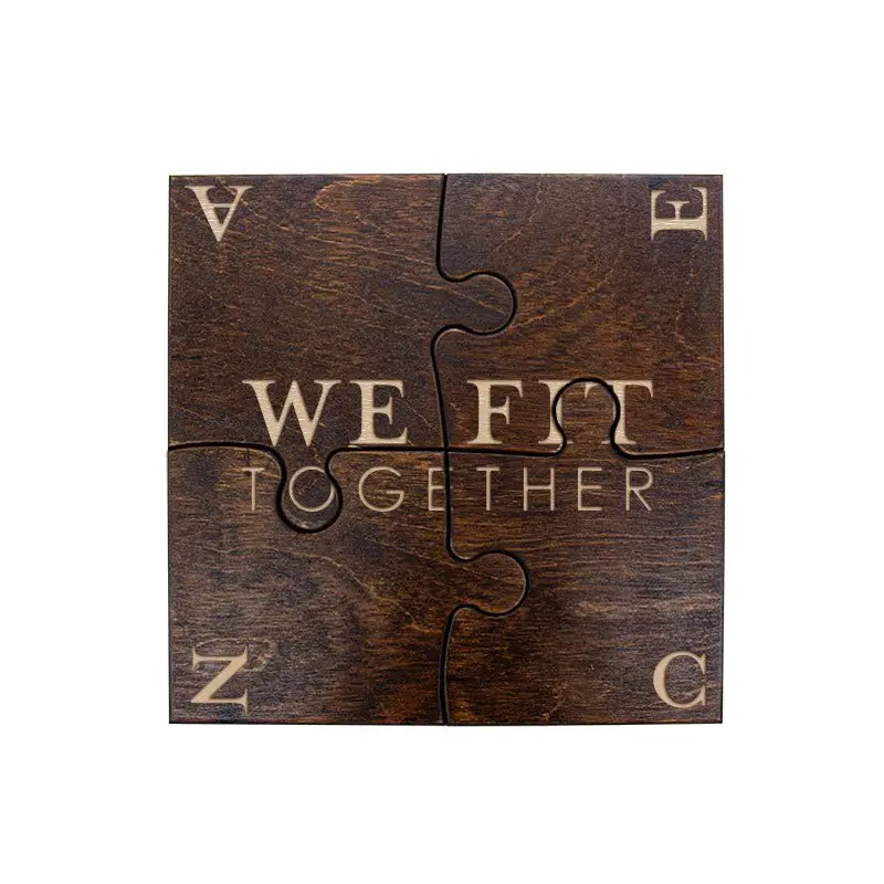 Engraved Monogram Wooden Puzzle Coasters – Set of 4