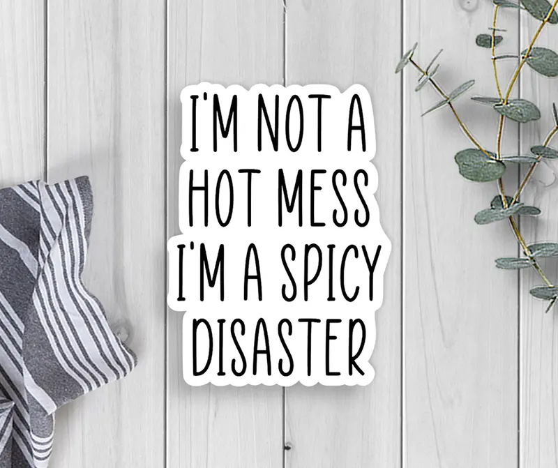 Expression Design Co. Hot Mess Spicy Disaster Sticker – Black & White Humor