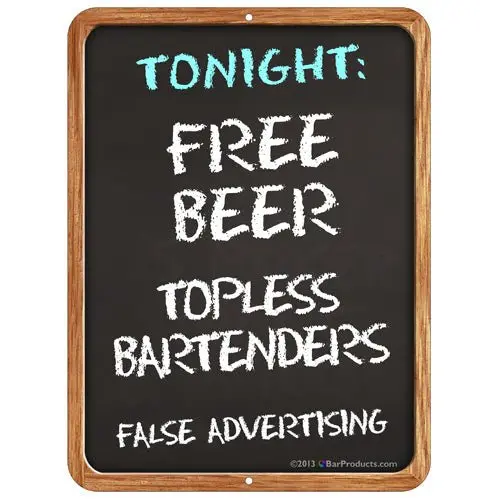 ‘False Advertising’ Satirical Metal Bar Sign