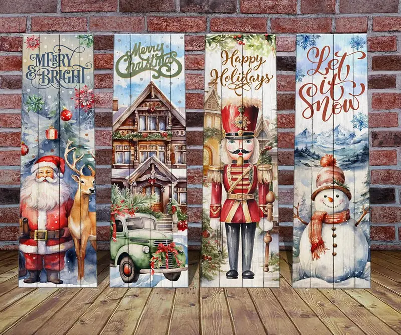 Farmhouse Christmas Porch Sign – 36″ x 10″ Vertical Wood Plank Decoration