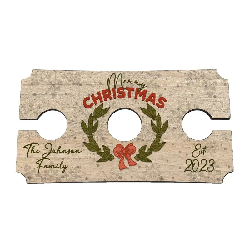 Festive Christmas Wine Glass Caddy – Custom Engraved Wooden Holder