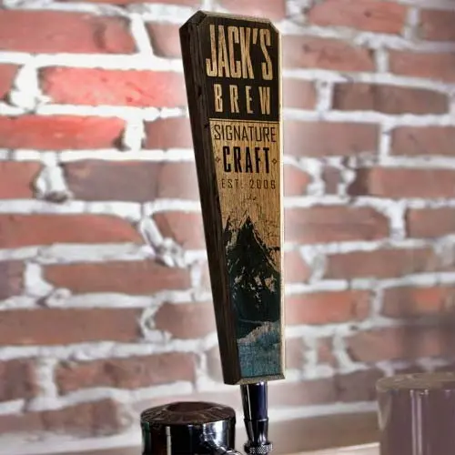 Flared Oak Tap Handle – ‘Mountain Brew’