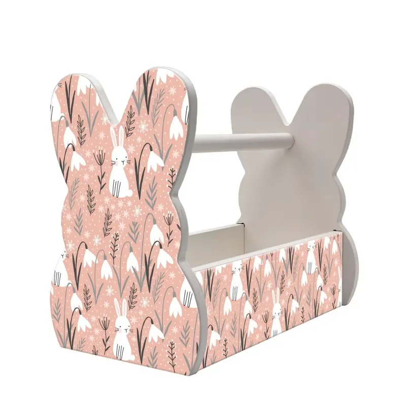 Floral-Print Wooden Bunny Basket – Botanical-Themed Easter Basket