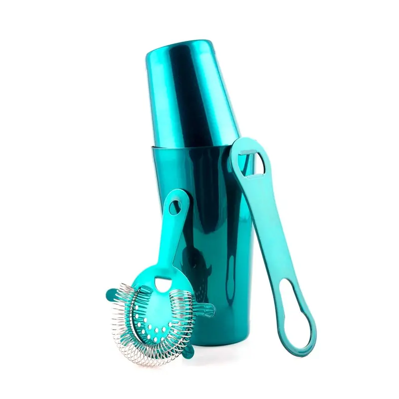 Four-Piece Glitter Teal Bar Essentials Kit – Features V-Rod® Measuring Jigger