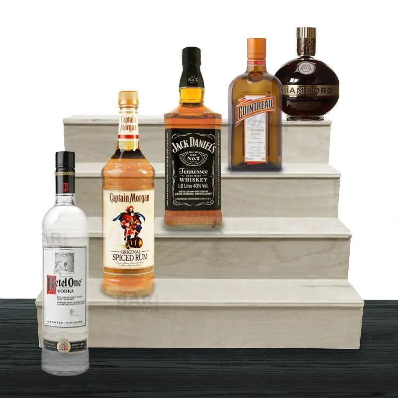 Four-Tier Natural Wood Liquor Shelf – Spacious Bottle Storage