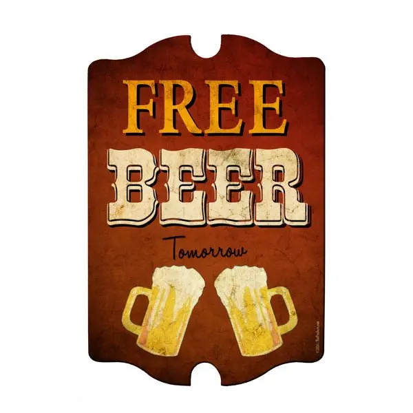 Free Beer Tomorrow Wooden Bar Sign – Tavern-Shaped Wall Plaque
