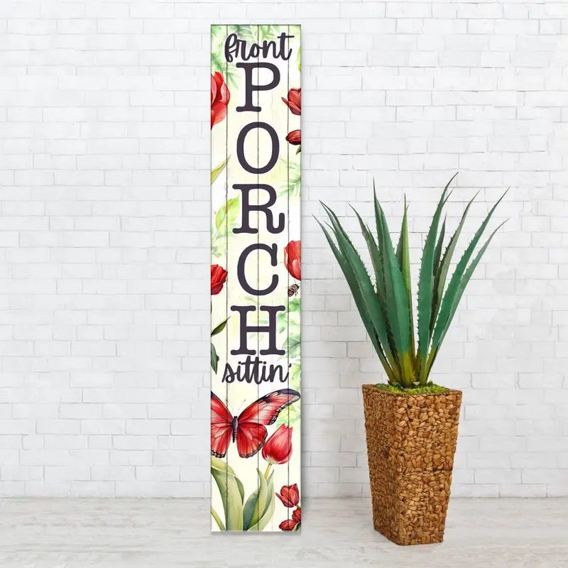Front Porch Sittin’ Vertical Sign – 8″ x 46″ Cozy Country-Style Plaque