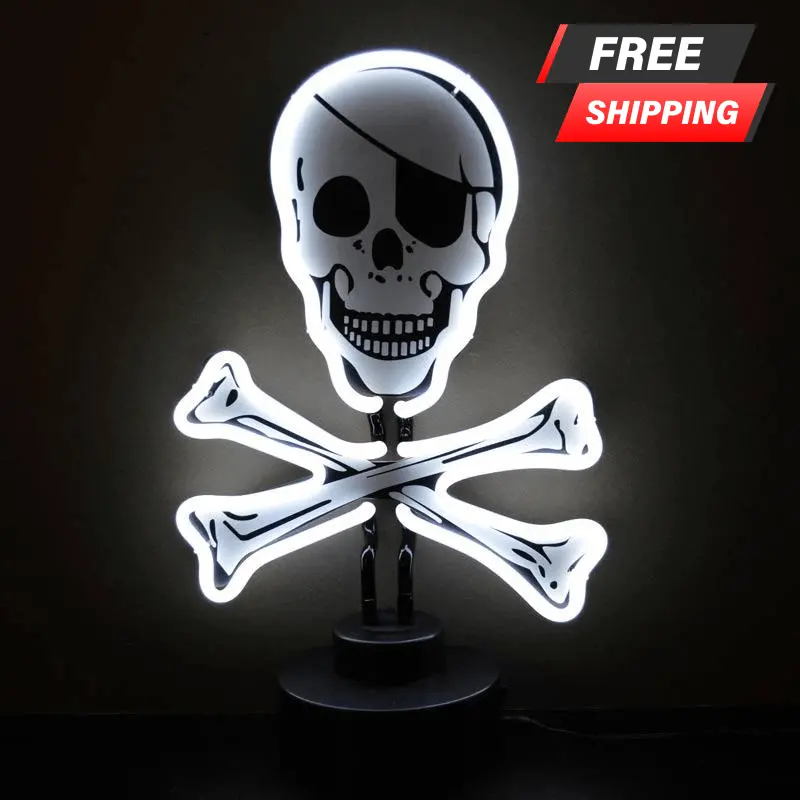 Glow-in-the-Dark Skull and Crossbones Neon Sculpture