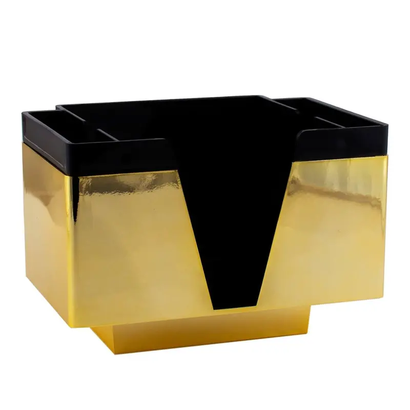 Gold-Accented 3-Section Napkin Organizer – Sleek Black Bar Caddy