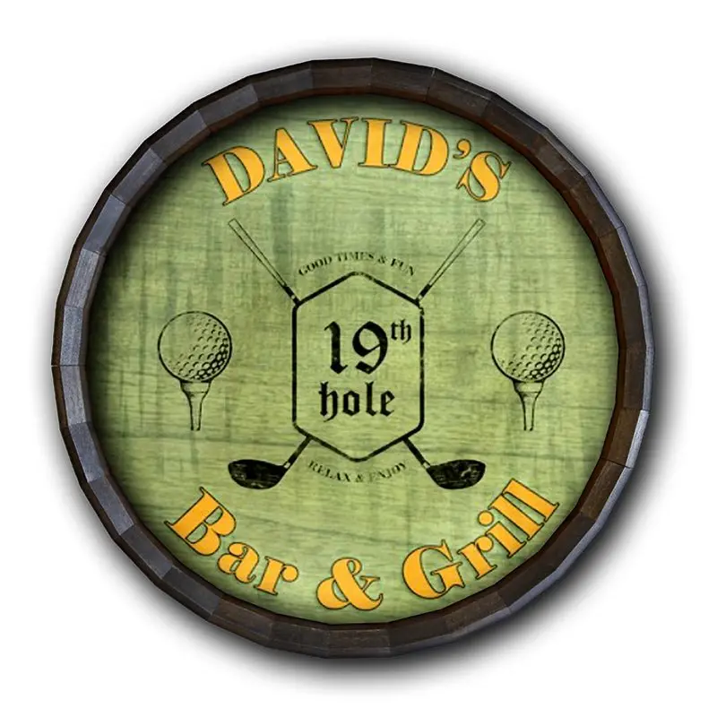 Golf-Themed ’19th Hole’ Barrel-Top Decorative Tavern Sign