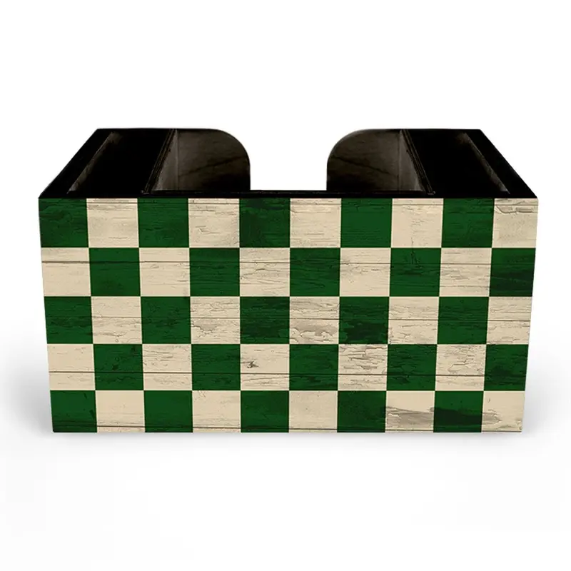 Green Checkerboard Pattern Wooden Bar Caddy
