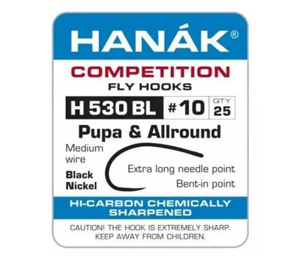 Hanak H530BL Black Nickel Pupa & All-Round Fly Tying Hooks