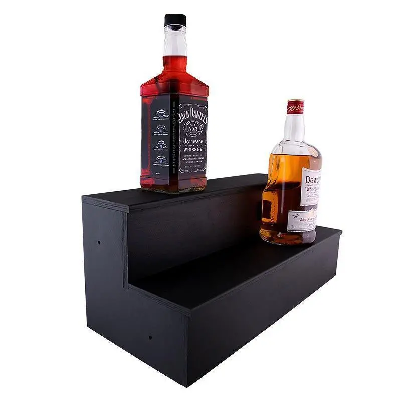 Handcrafted 2-Tier Wooden Liquor Shelf for 1.75L Bottles – Black Finish