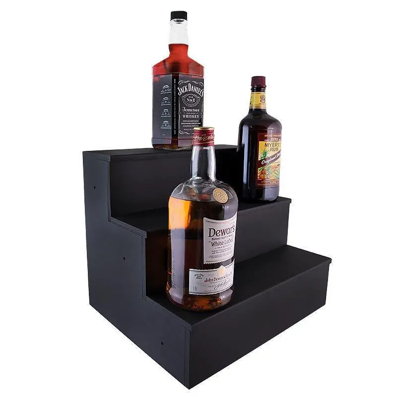 Handcrafted 3-Tier Wooden Liquor Shelf for 1.75L Bottles – Black Finish