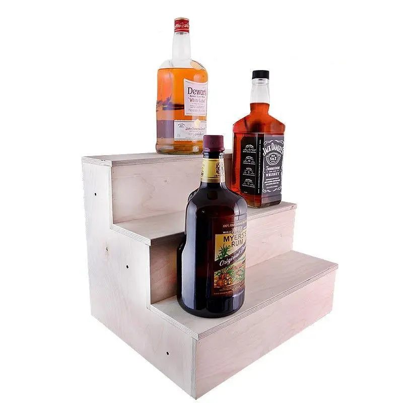 Handcrafted 3-Tier Wooden Liquor Shelf for 1.75L Bottles – Natural Wood Tone