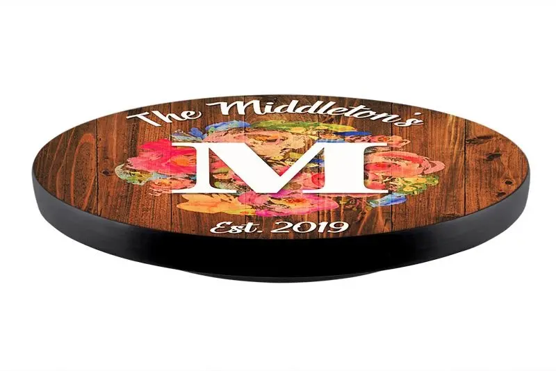 Handcrafted Floral Watercolor Lazy Susan – Custom Name, USA-Made Tabletop Turntable
