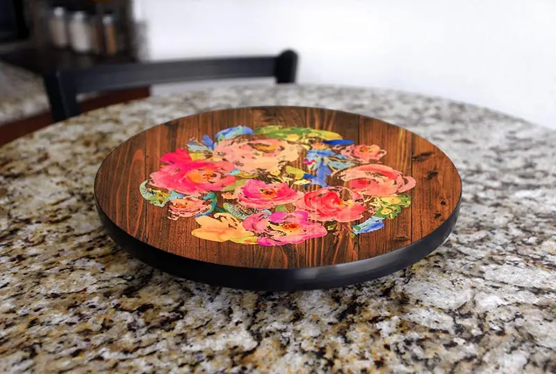 Handcrafted USA Lazy Susan – Watercolor Flower Design, 3 Size Options