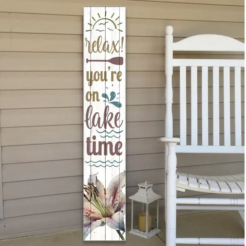 Handcrafted Vertical Lake House Porch Sign – 8″ x 46″ Wooden Outdoor Decor