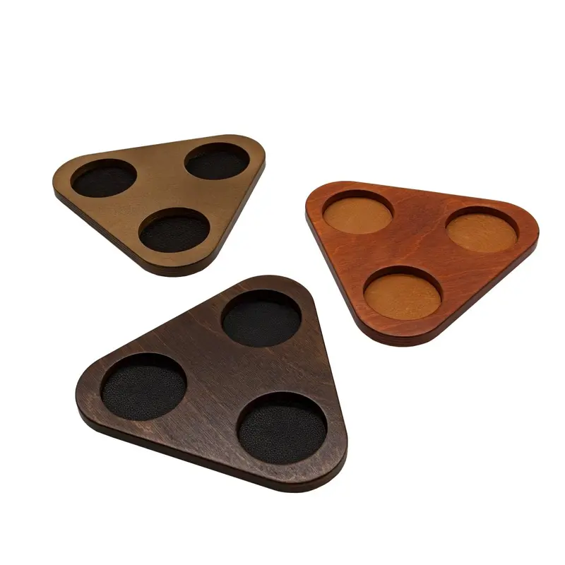 Handcrafted Wooden Triangle Flight Tray – Stain-Choice Sample Board for Tastings