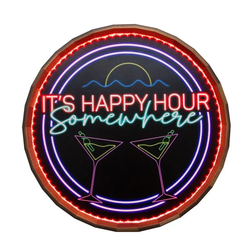 Happy Hour LED Barrel Top Sign – Festive Illuminated Bar Accent