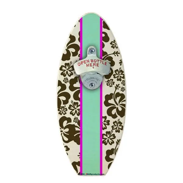 Hawaiian Floral Wooden Surfboard Wall-Mounted Bottle Opener