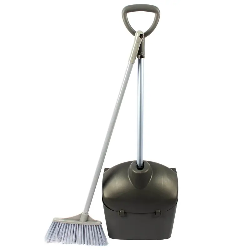 Heavy-Duty Plastic Dustpan and Broom Combo – Compact Cleaning Duo