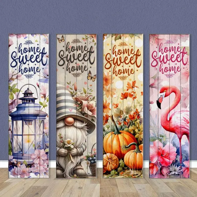 Home Sweet Home Vertical Porch Plaque – 10″ x 36″ Warm Wooden Sign