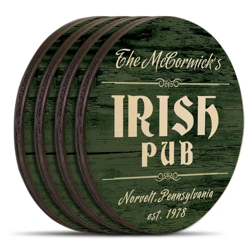 Irish-Themed Wooden Coasters – Engraved Option – Set of 4