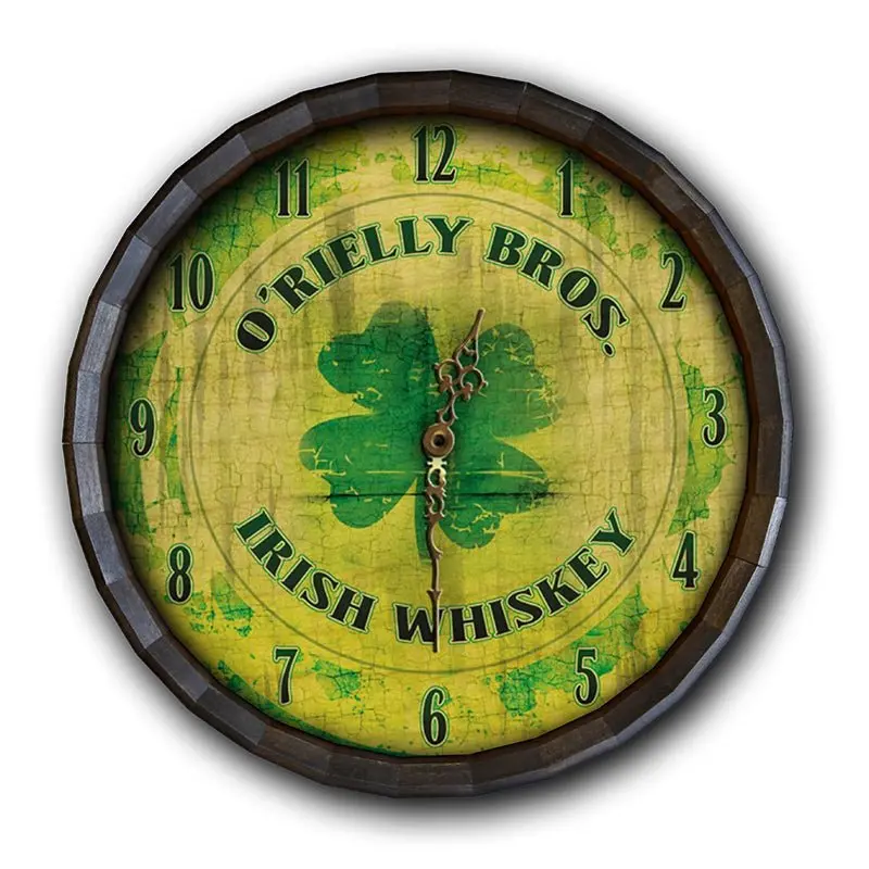 Irish Whiskey-Themed Wooden Barrel Clock Face