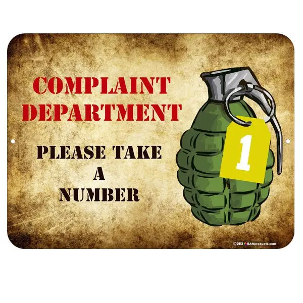 Kolorcoat Metal Bar Sign – ‘Complaint Department’