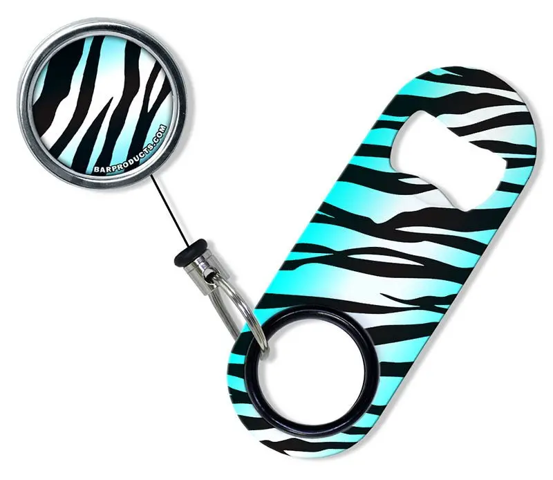 Kolorcoat Mini Bottle Opener with Retractable Cord – Teal Zebra Print
