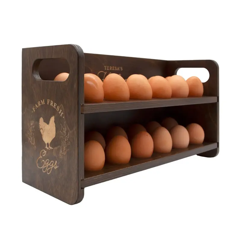 Laser-Engraved Wooden Egg Holder – 24-Egg Capacity, Farm-Fresh Theme (USA)