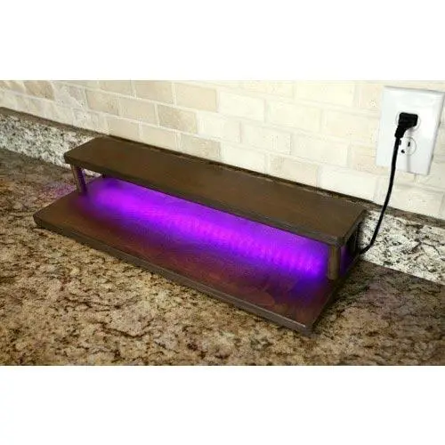 LED Counter Caddies™ – Walnut-Stained Straight Shelf – Liquor/Wine Bottle Display – 24″ Length