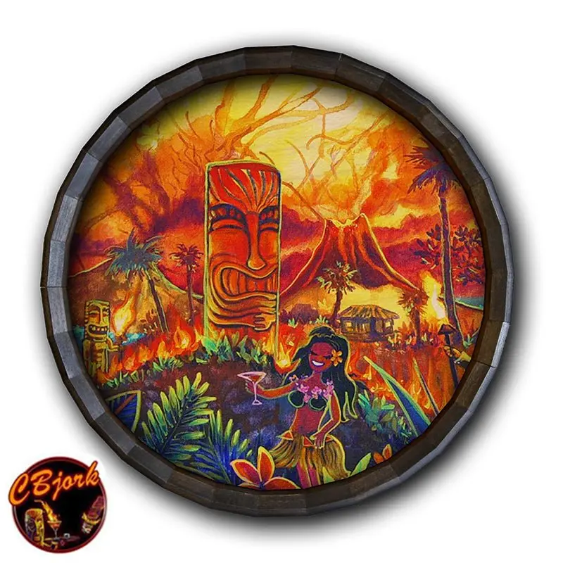 Lucky Tiki Wooden Barrel Top Decorative Clock and Sign