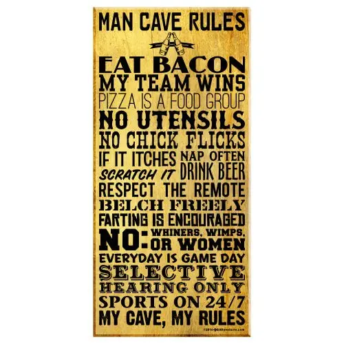 Man Cave Rules Wood Sign – Large Kolorcoat Bar Decor (11.75″ x 23.75″)