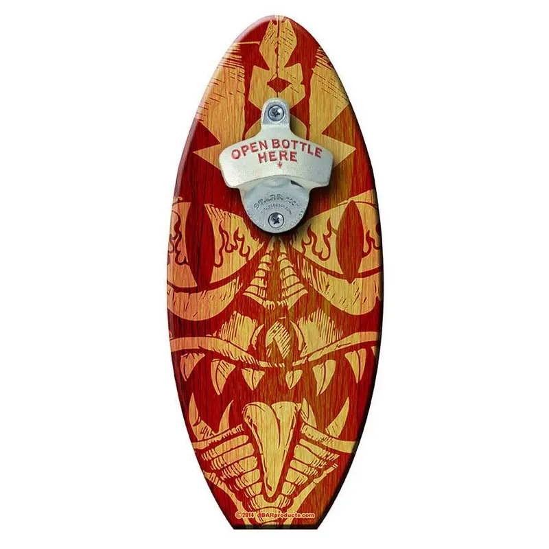Mean Tiki Wooden Bottle Opener – Surfboard-Themed Wall Mount