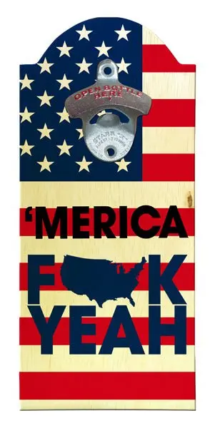 Merica-Themed Magnetic Wooden Bottle Opener and Cap Catcher